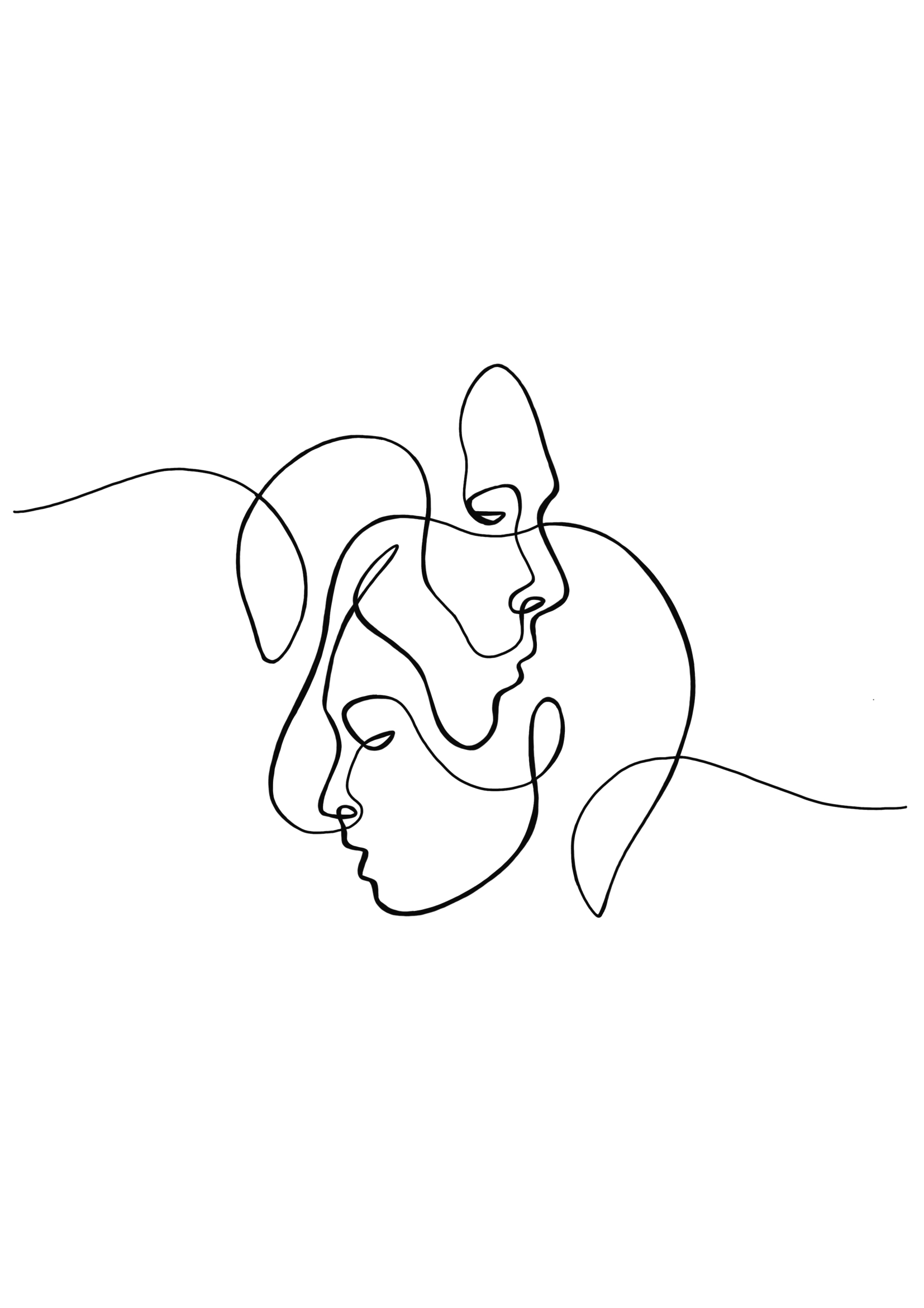 Continuous line drawing of three overlapping faces